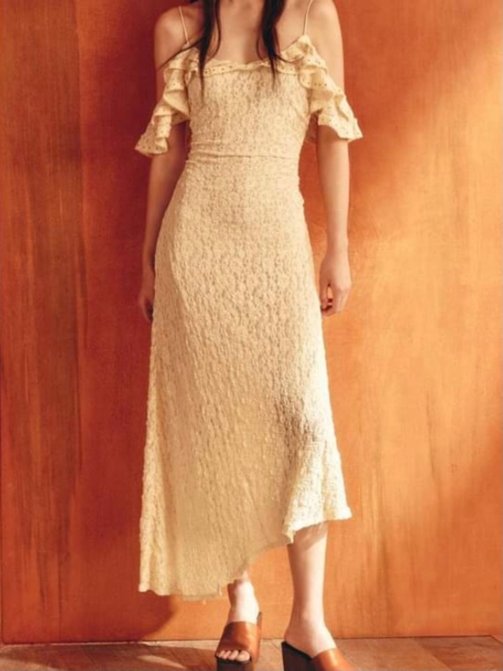 Zara Asymmetrical Midi Ruffle Lace Dress Yellow fairycore